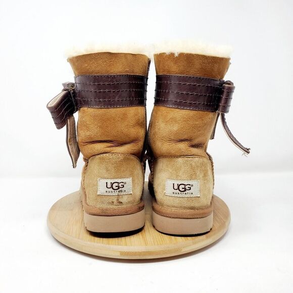 UGG Josette Boots Womens 5 Chestnut Brown Suede Shearling Bow Trim - Picture 11 of 14
